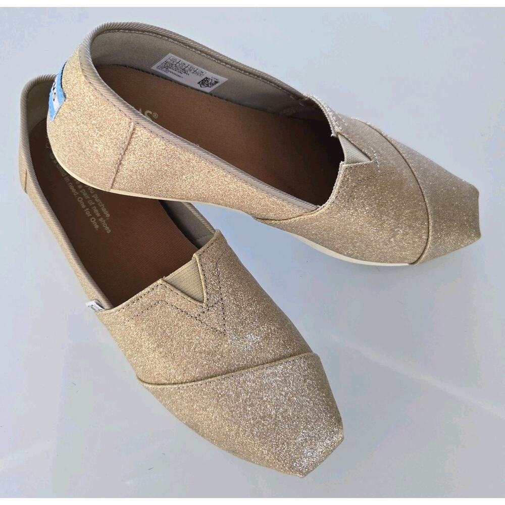 Women's TOM'S Rose Gold Glitter flat, Square Toe Sz. 7.5